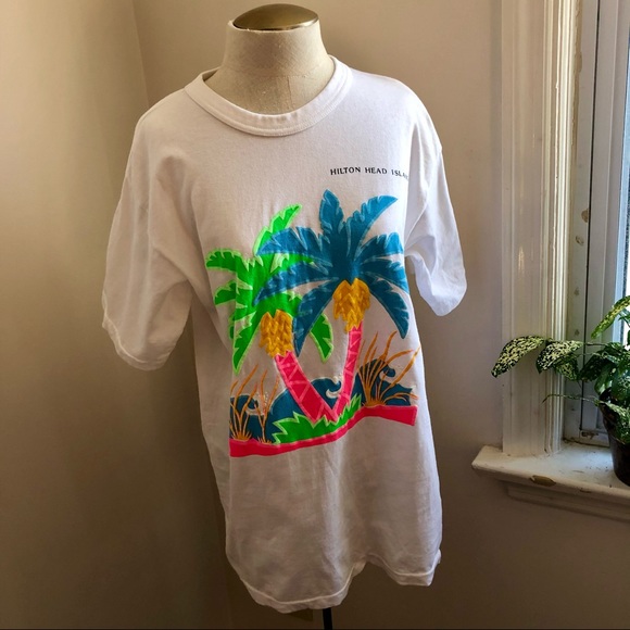 Vintage Hilton Head Island Neon Palm Tree Tee - Picture 9 of 12